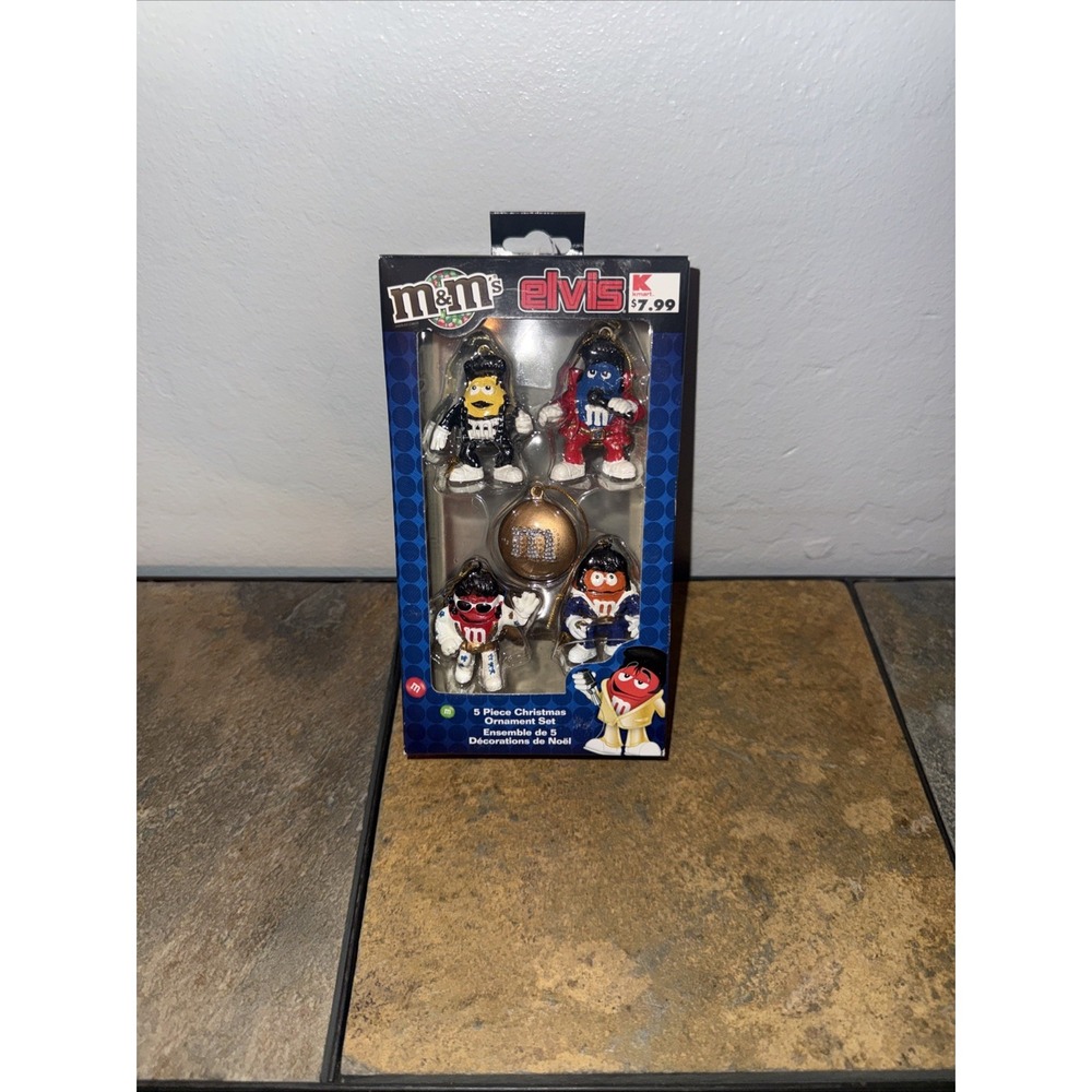 Vintage M&Ms Elvis Christmas Ornament Blue Red Yellow Orange 5 Piece Set